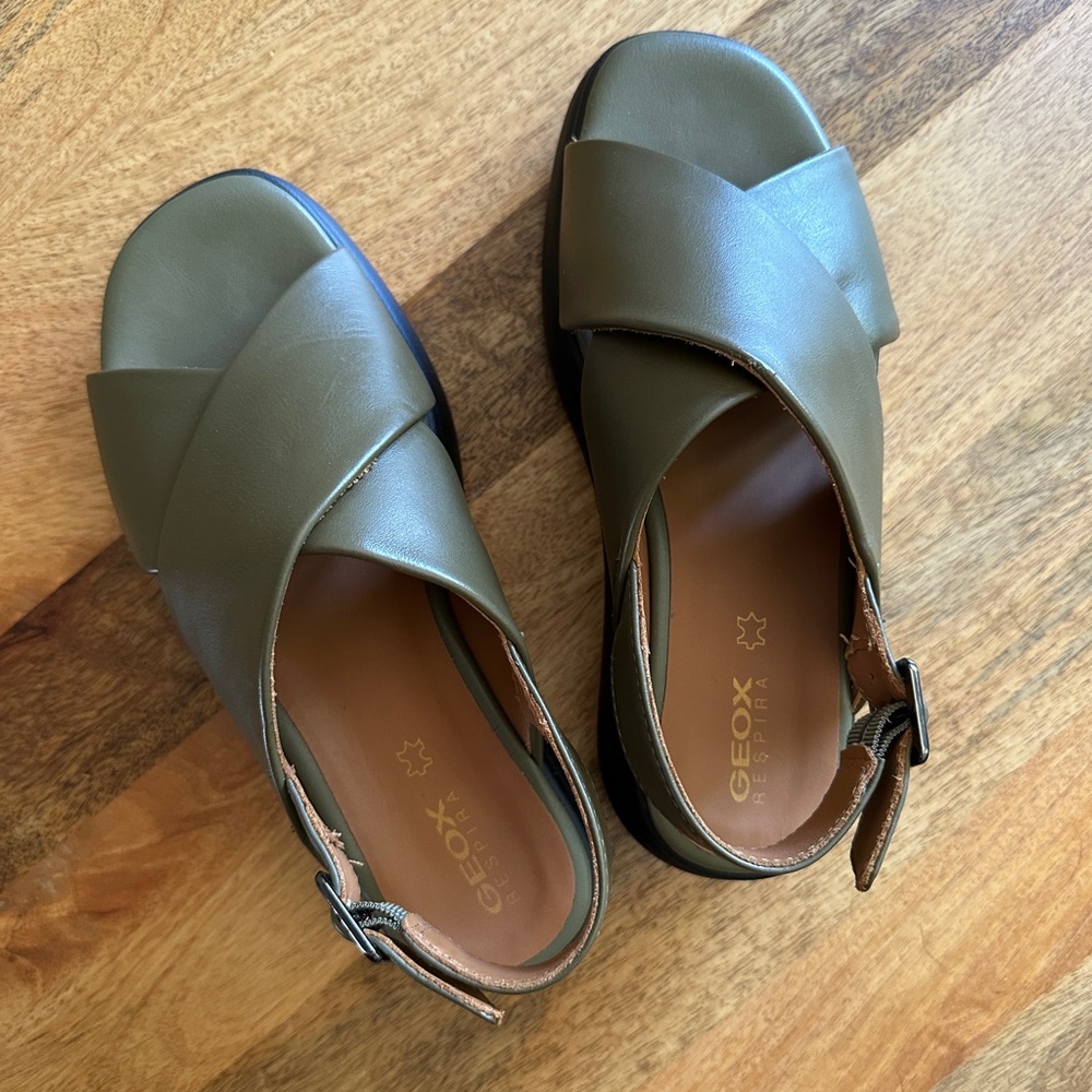Geox Spherica Olive Platform Sandals Size 6